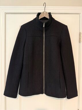 Lands’ End Black Wool Blend Lined Full Zip Jacket Coat Size 10